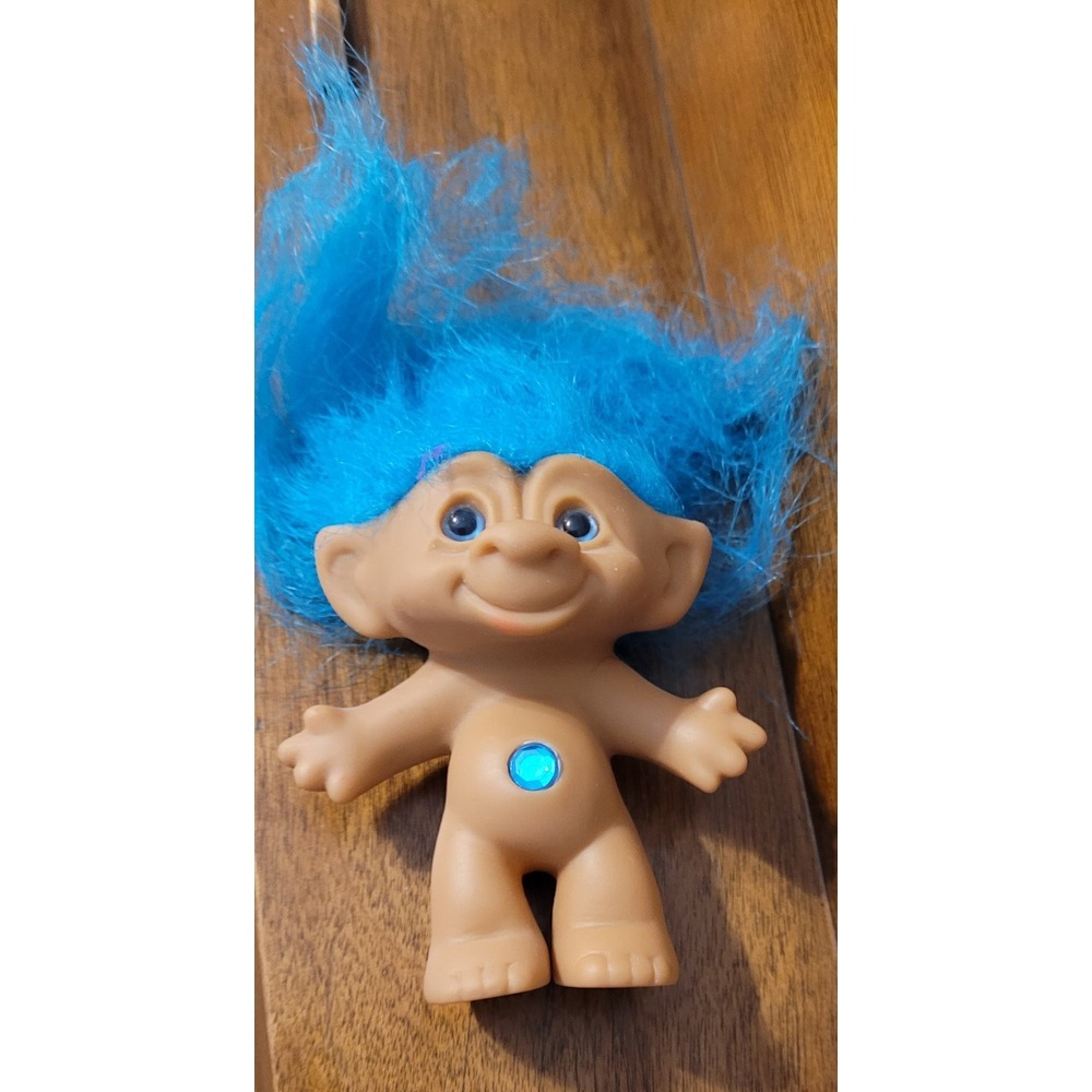 Ace Novelty Treasure Troll Doll 3" Blue Hair Blue Eyes Blue Stone Wishstone